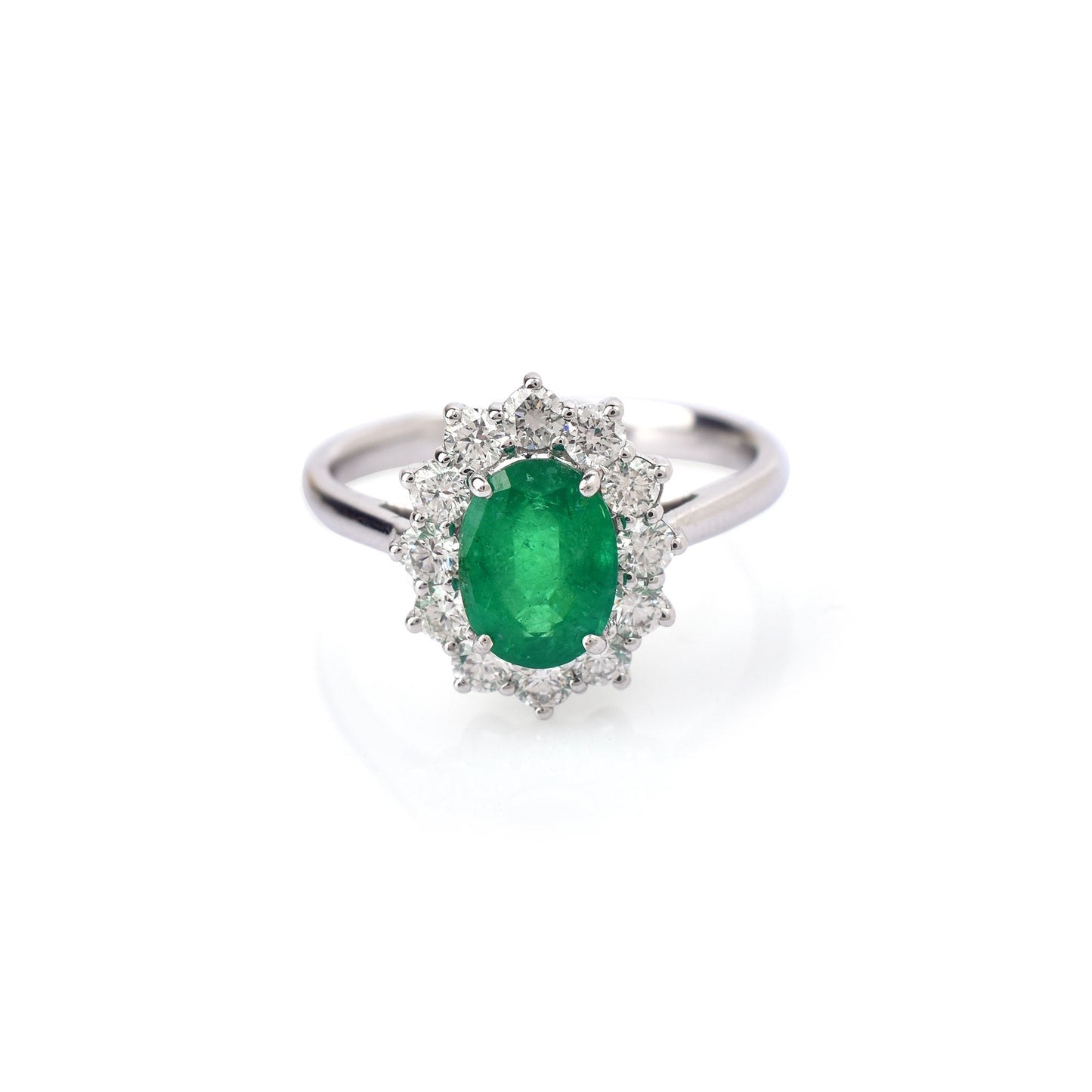 100% Natural Fine Quality Diamond & Emerald Gemstone 18K White Gold Oval Shape 3.292cts. May Birthstone Women's Ring at the Cheapest Price