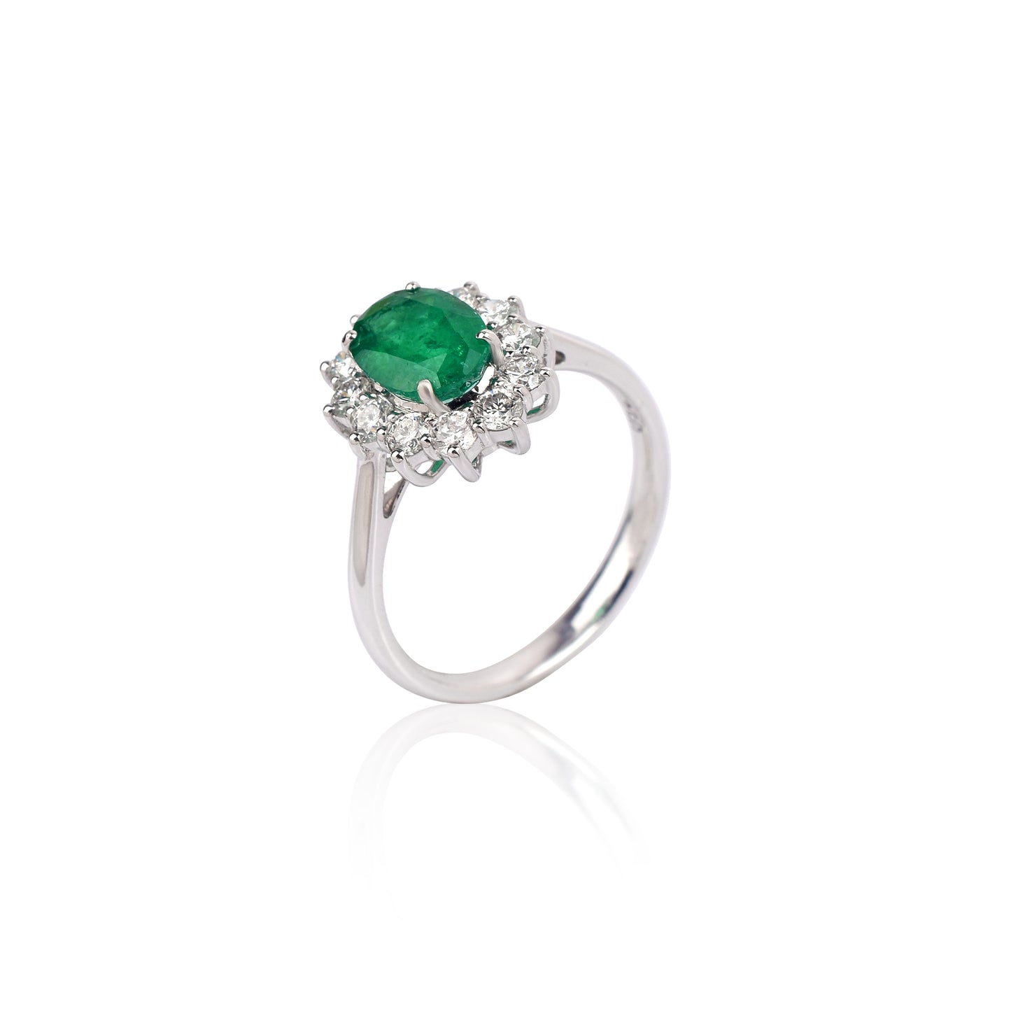100% Natural Fine Quality Diamond & Emerald Gemstone 18K White Gold Oval Shape 3.292cts. May Birthstone Women's Ring at the Cheapest Price