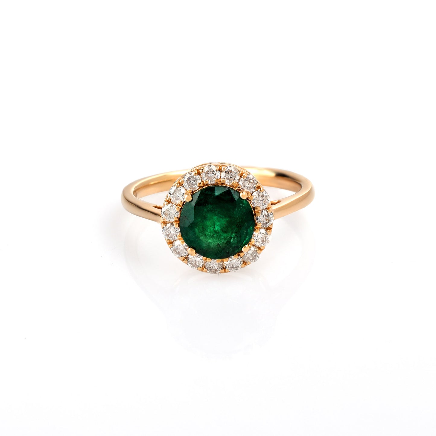 100% Natural Fine Quality Diamond & Emerald Gemstone 18K Yellow Gold Round Shape 3.00cts. May Birthstone Women's Ring at the Cheapest Price