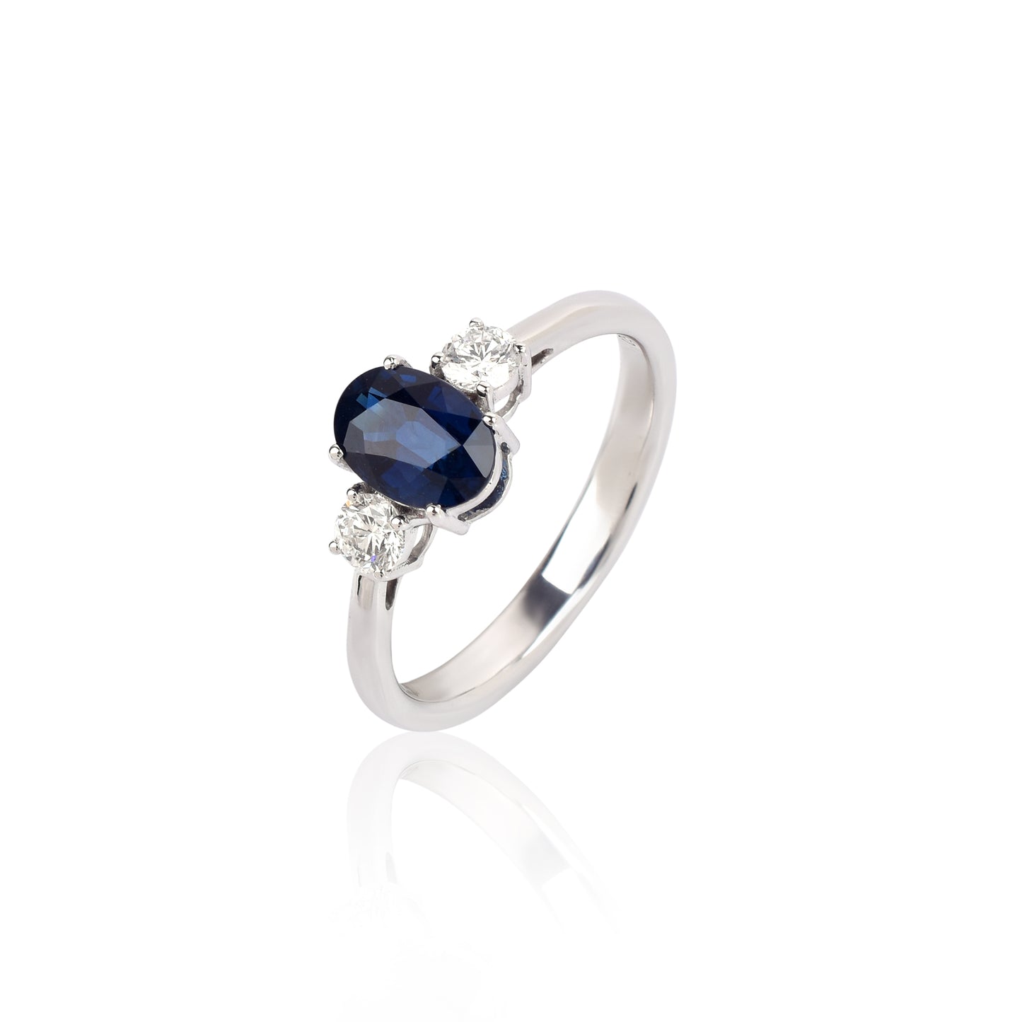 Fine Quality 100% Natural Diamond & Blue Sapphire Gemstone 18K White Gold Oval Shape 3.040cts. Handmade Ring, September Birthstone Ring