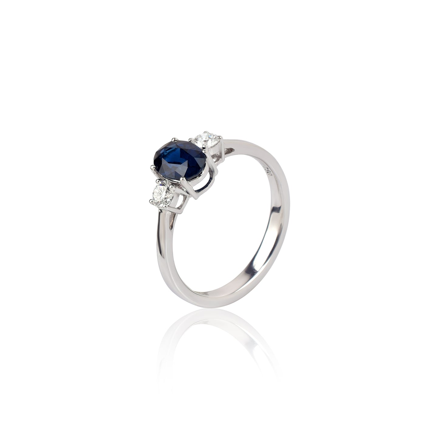 Fine Quality 100% Natural Diamond & Blue Sapphire Gemstone 18K White Gold Oval Shape 3.040cts. Handmade Ring, September Birthstone Ring