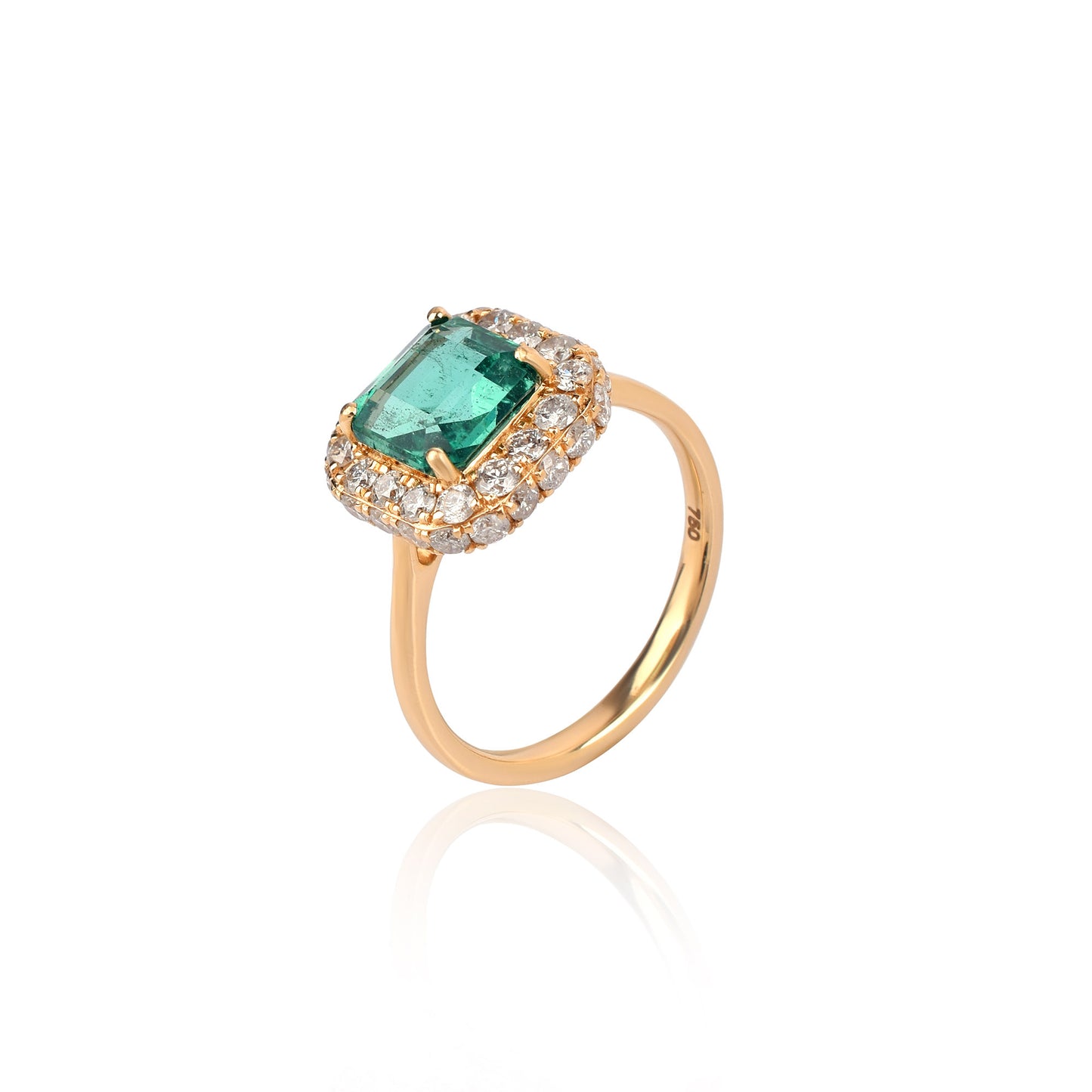 Fine Quality 100% Natural Diamond & Emerald Gemstone 18K Yellow Gold Square Shape 3.894cts. May Birthstone Women's Ring at the Lowest Price