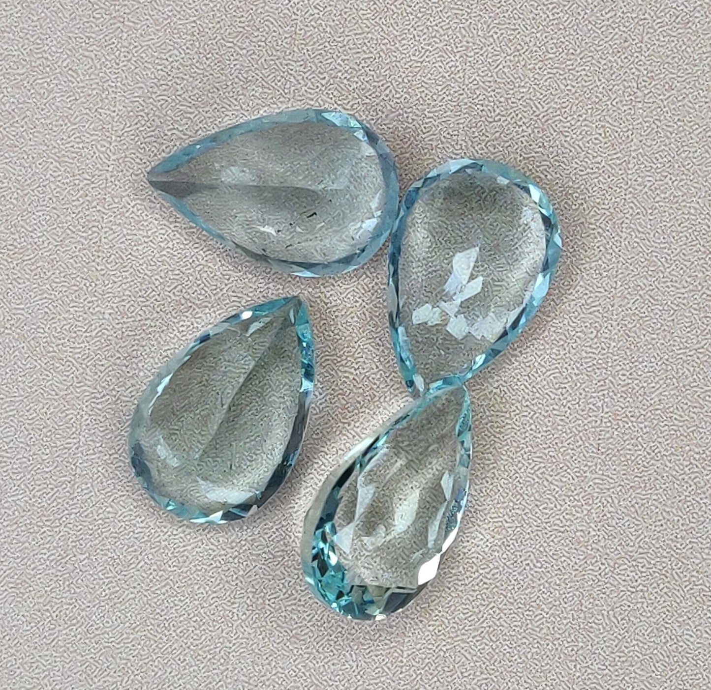 100% Natural Aquamarine Pear Shape 8x12mm Sky Blue Color Faceted 10.65 Carats 4-Piece Fine Quality Loose Gemstones for Jewelry Making