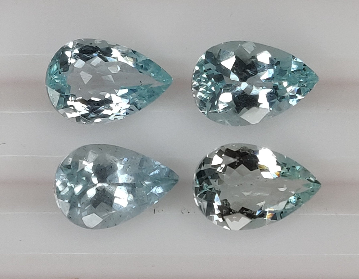 100% Natural Aquamarine Pear Shape 8x12mm Sky Blue Color Faceted 10.65 Carats 4-Piece Fine Quality Loose Gemstones for Jewelry Making