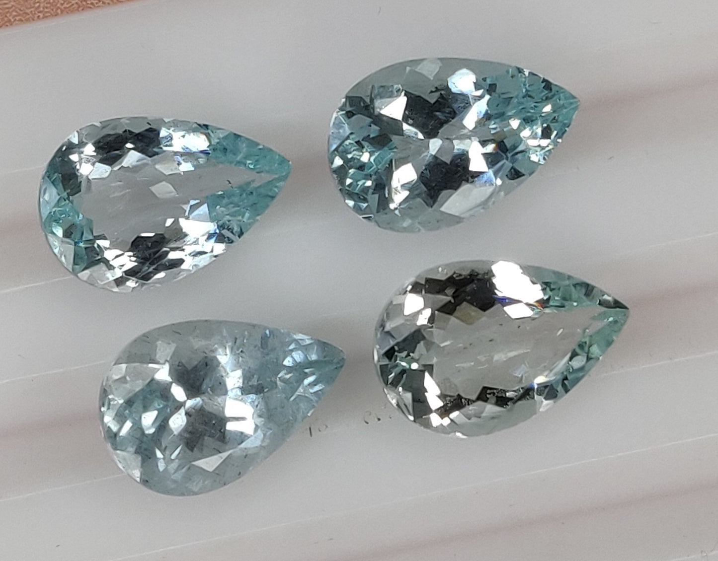 100% Natural Aquamarine Pear Shape 8x12mm Sky Blue Color Faceted 10.65 Carats 4-Piece Fine Quality Loose Gemstones for Jewelry Making