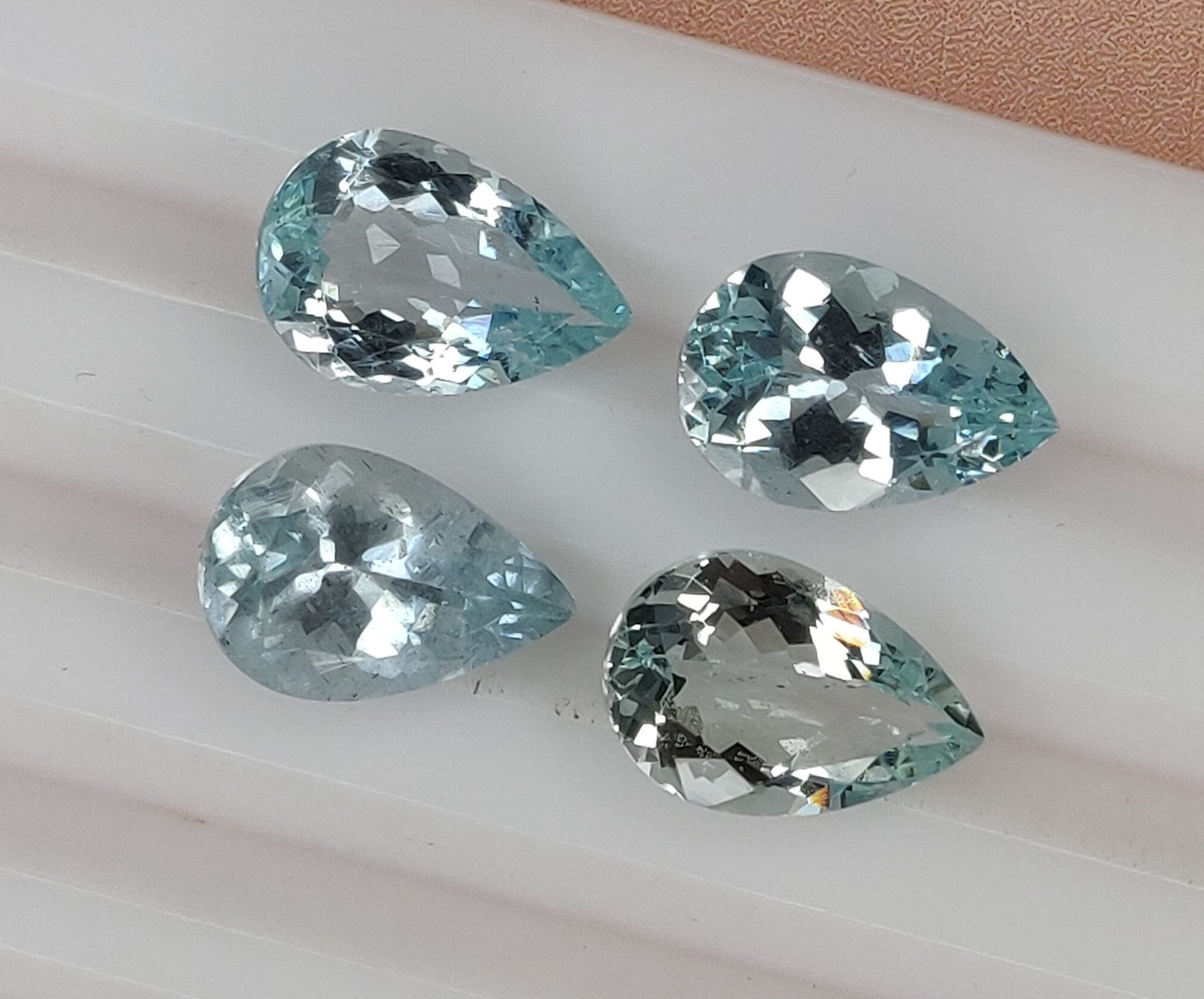 100% Natural Aquamarine Pear Shape 8x12mm Sky Blue Color Faceted 10.65 Carats 4-Piece Fine Quality Loose Gemstones for Jewelry Making