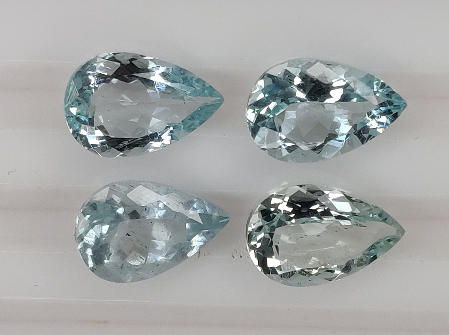 100% Natural Aquamarine Pear Shape 8x12mm Sky Blue Color Faceted 10.65 Carats 4-Piece Fine Quality Loose Gemstones for Jewelry Making