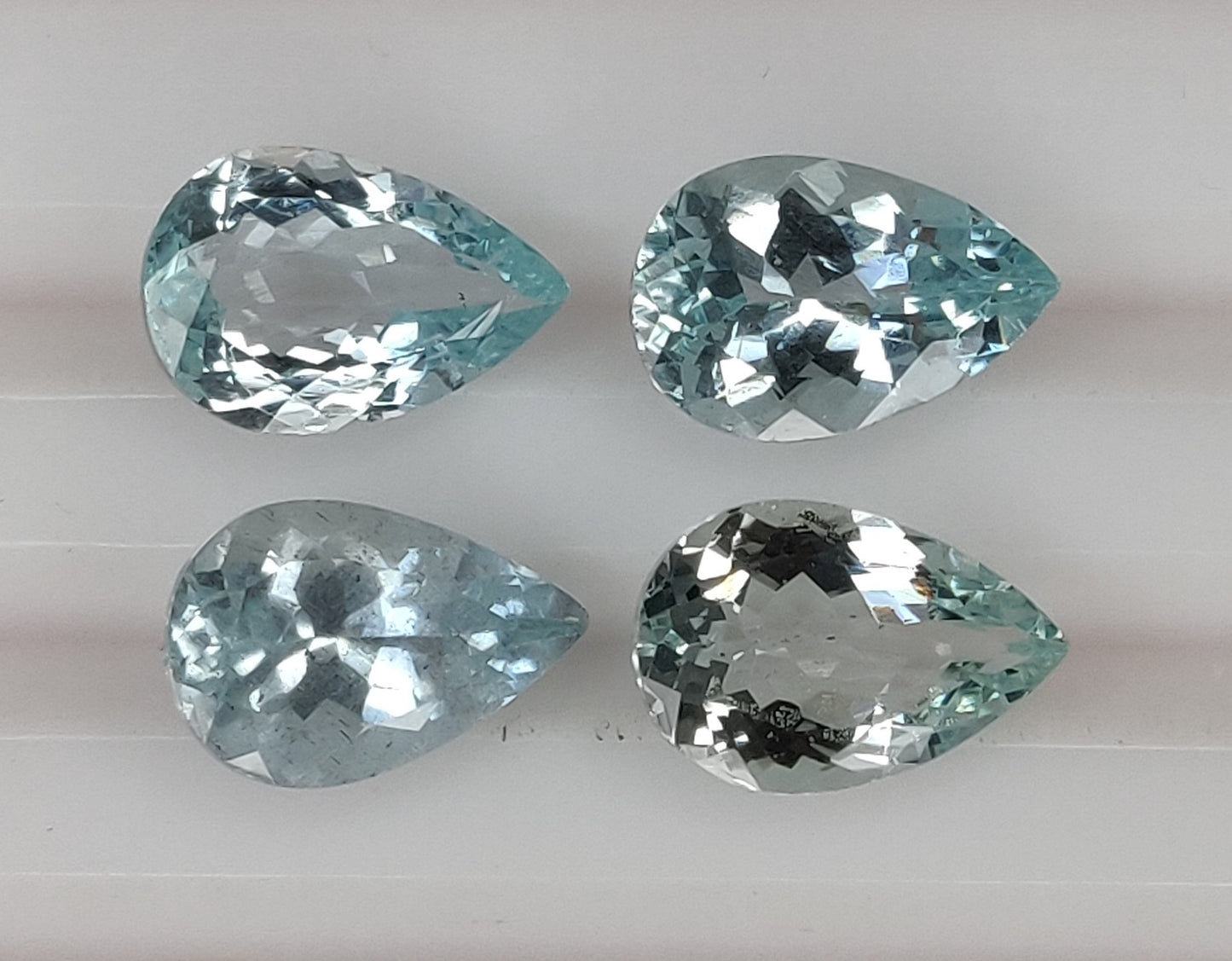 100% Natural Aquamarine Pear Shape 8x12mm Sky Blue Color Faceted 10.65 Carats 4-Piece Fine Quality Loose Gemstones for Jewelry Making
