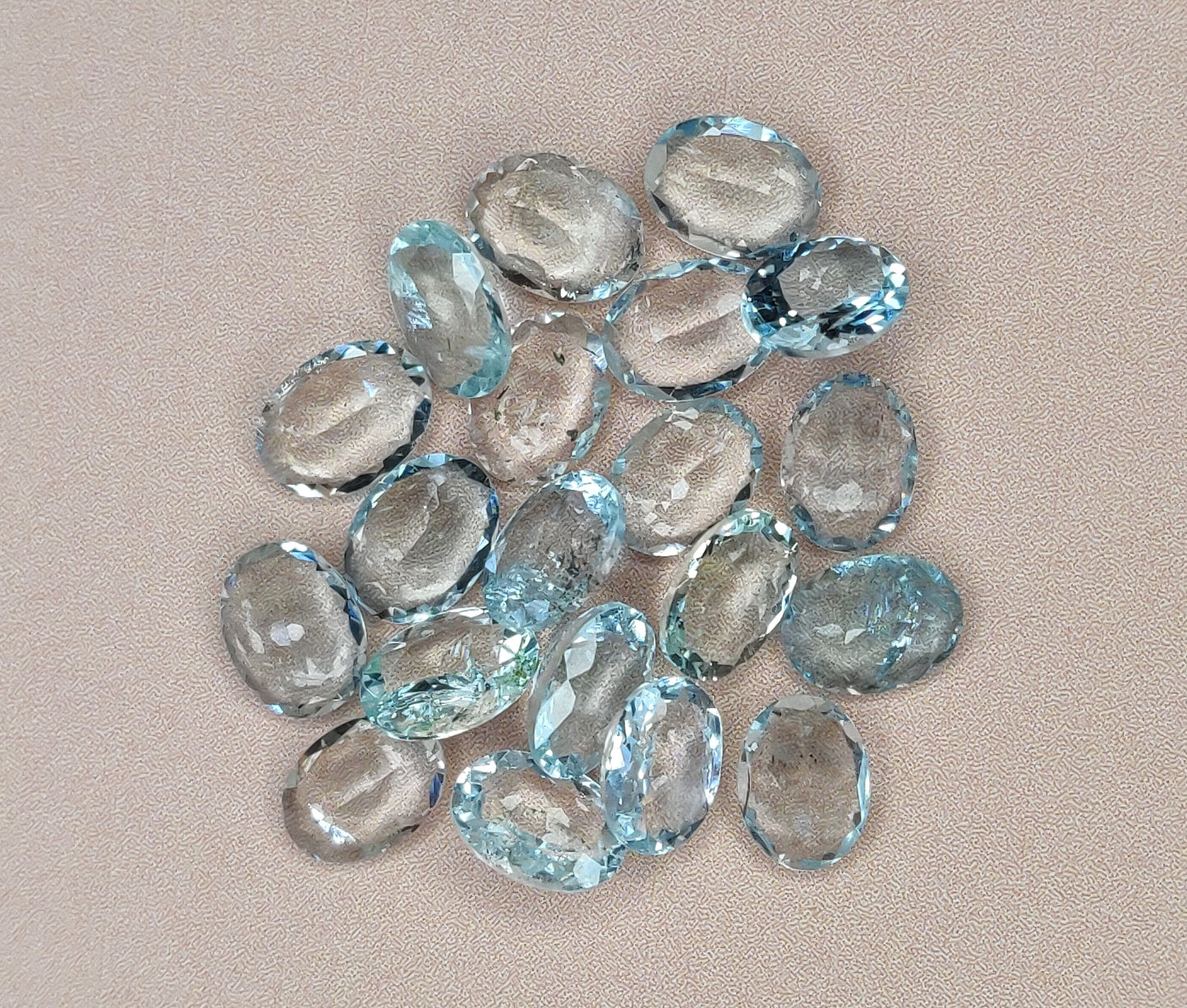 Fine Quality 100% Natural Aquamarine Sky Blue Color Oval Shape 6x8MM Faceted Cut 38.80 Carats 35-Piece Loose Gemstones for Jewelry Making