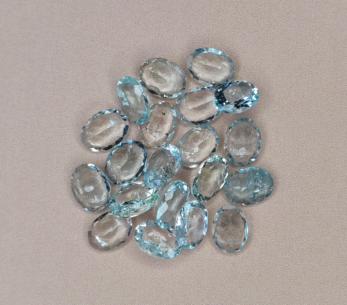Fine Quality 100% Natural Aquamarine Sky Blue Color Oval Shape 6x8MM Faceted Cut 38.80 Carats 35-Piece Loose Gemstones for Jewelry Making