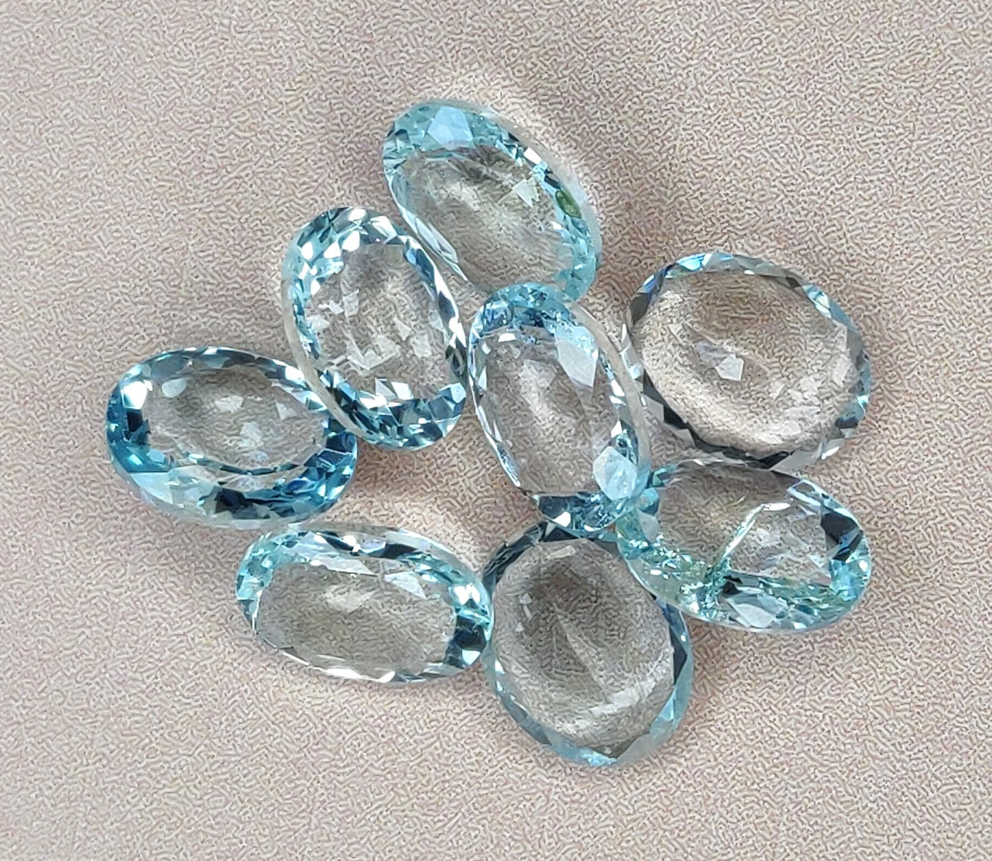 100% Natural Fine Quality Aquamarine Oval Shape 7x9mm Sky Blue Color Faceted Cut 12.85 Carats 8-Piece Loose Gemstones for Jewelry Making