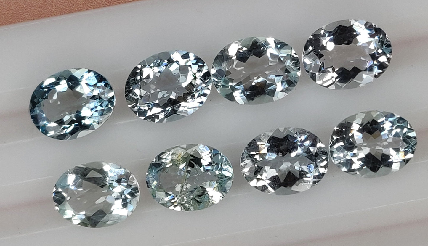 100% Natural Fine Quality Aquamarine Oval Shape 7x9mm Sky Blue Color Faceted Cut 12.85 Carats 8-Piece Loose Gemstones for Jewelry Making