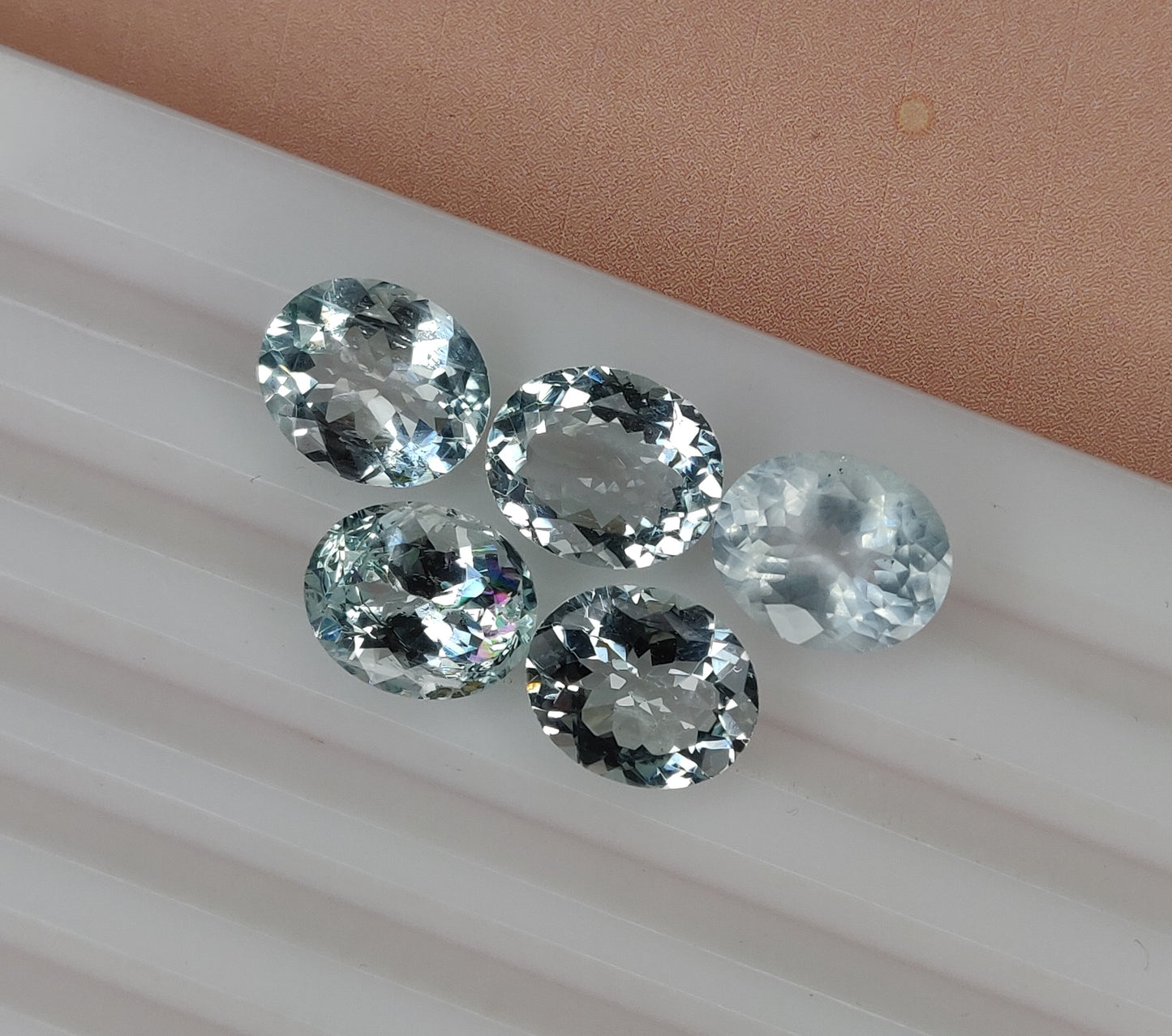 Faceted Cut 100% Natural Aquamarine Oval Shape 10x12mm Sky Blue Color 19.70 Carats 5-Piece Fine Quality Loose Gemstones for Jewelry Making