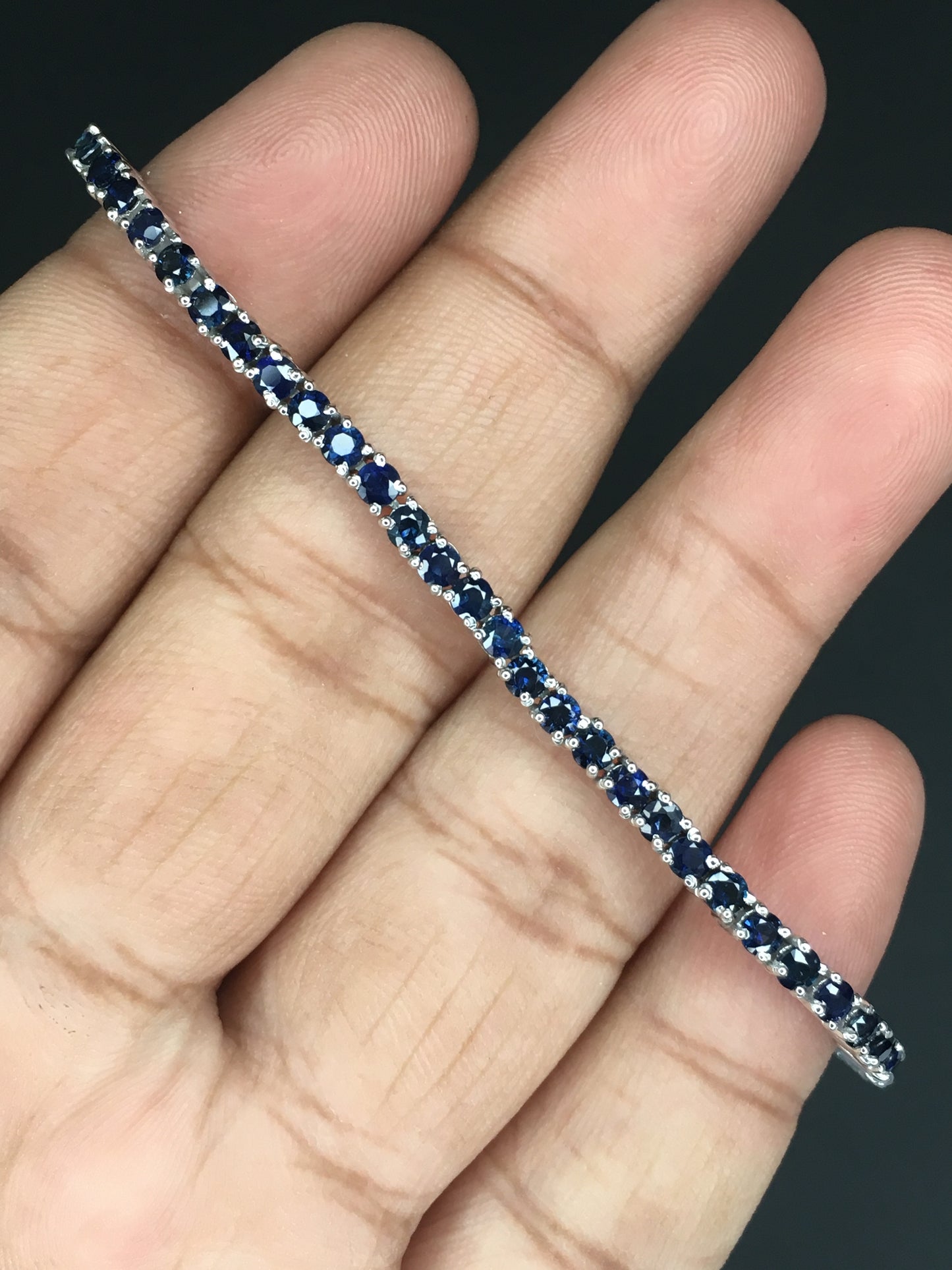 Natural Blue Sapphire Gemstones Round 2mm Handmade 925 Sterling Silver Bracelet for Wedding Attire, Birthday Gifts at Best Price