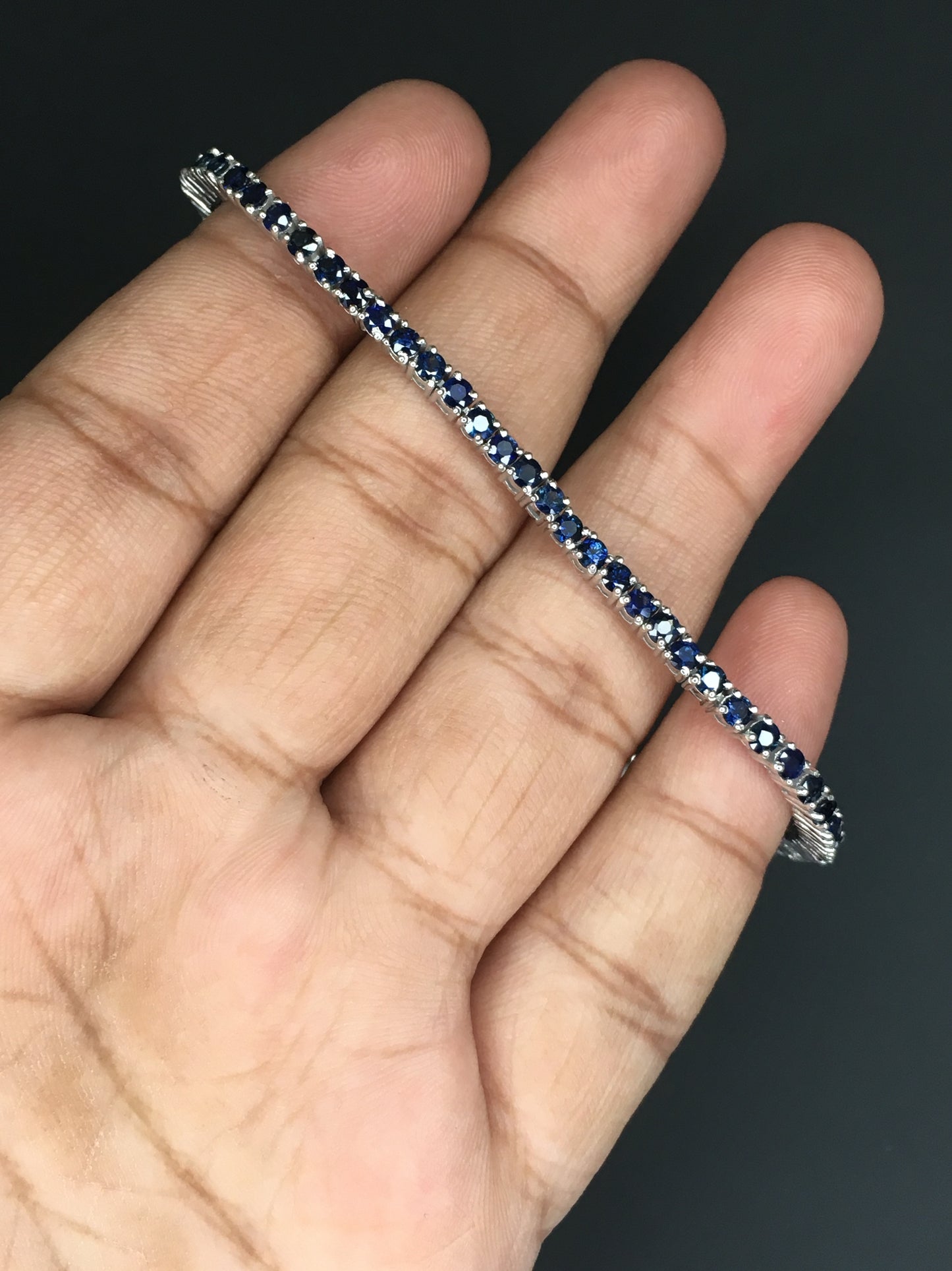 Natural Blue Sapphire Gemstones Round 2mm Handmade 925 Sterling Silver Bracelet for Wedding Attire, Birthday Gifts at Best Price