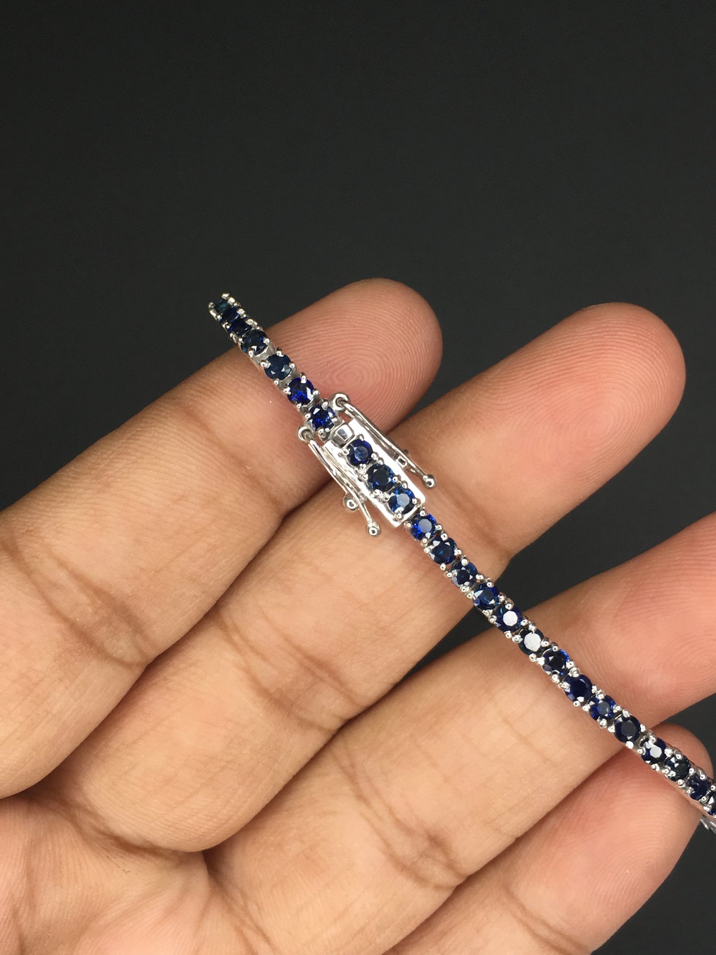 Natural Blue Sapphire Gemstones Round 2mm Handmade 925 Sterling Silver Bracelet for Wedding Attire, Birthday Gifts at Best Price
