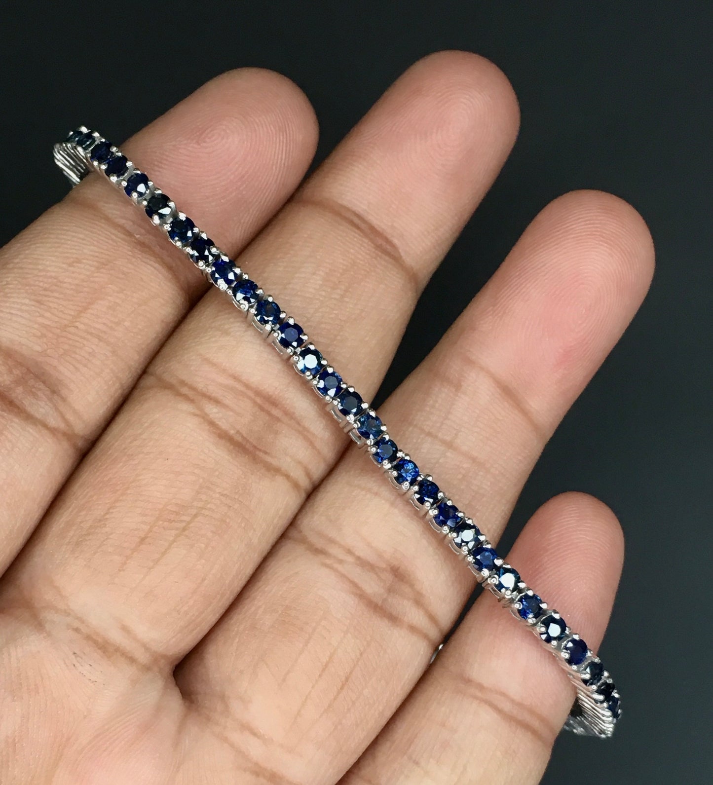 Natural Blue Sapphire Gemstones Round 2mm Handmade 925 Sterling Silver Bracelet for Wedding Attire, Birthday Gifts at Best Price