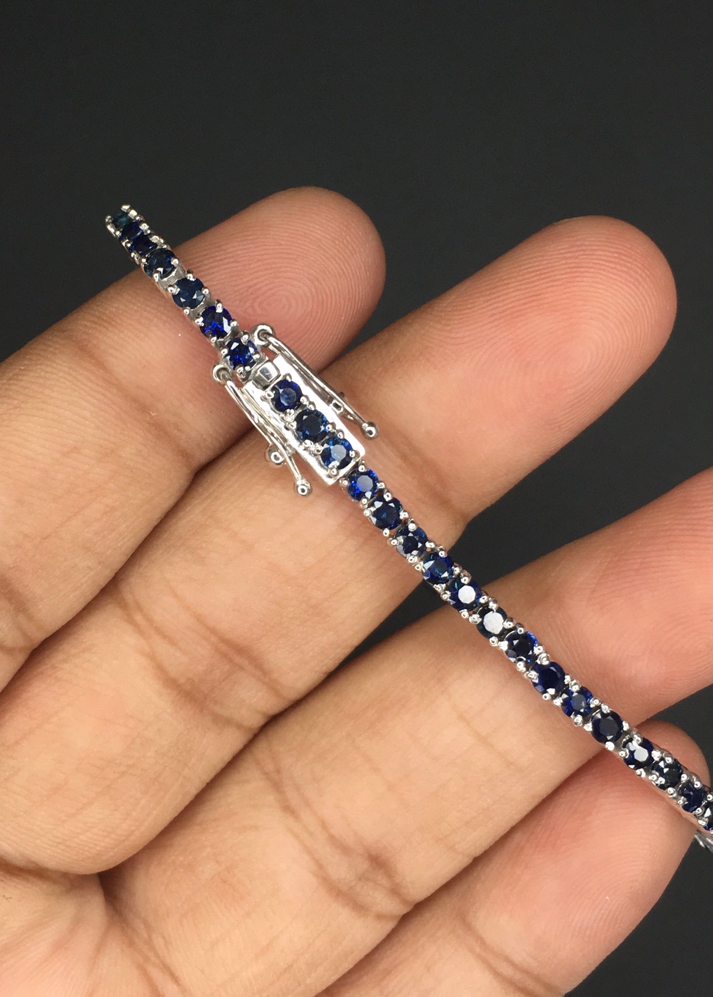 Natural Blue Sapphire Gemstones Round 2mm Handmade 925 Sterling Silver Bracelet for Wedding Attire, Birthday Gifts at Best Price