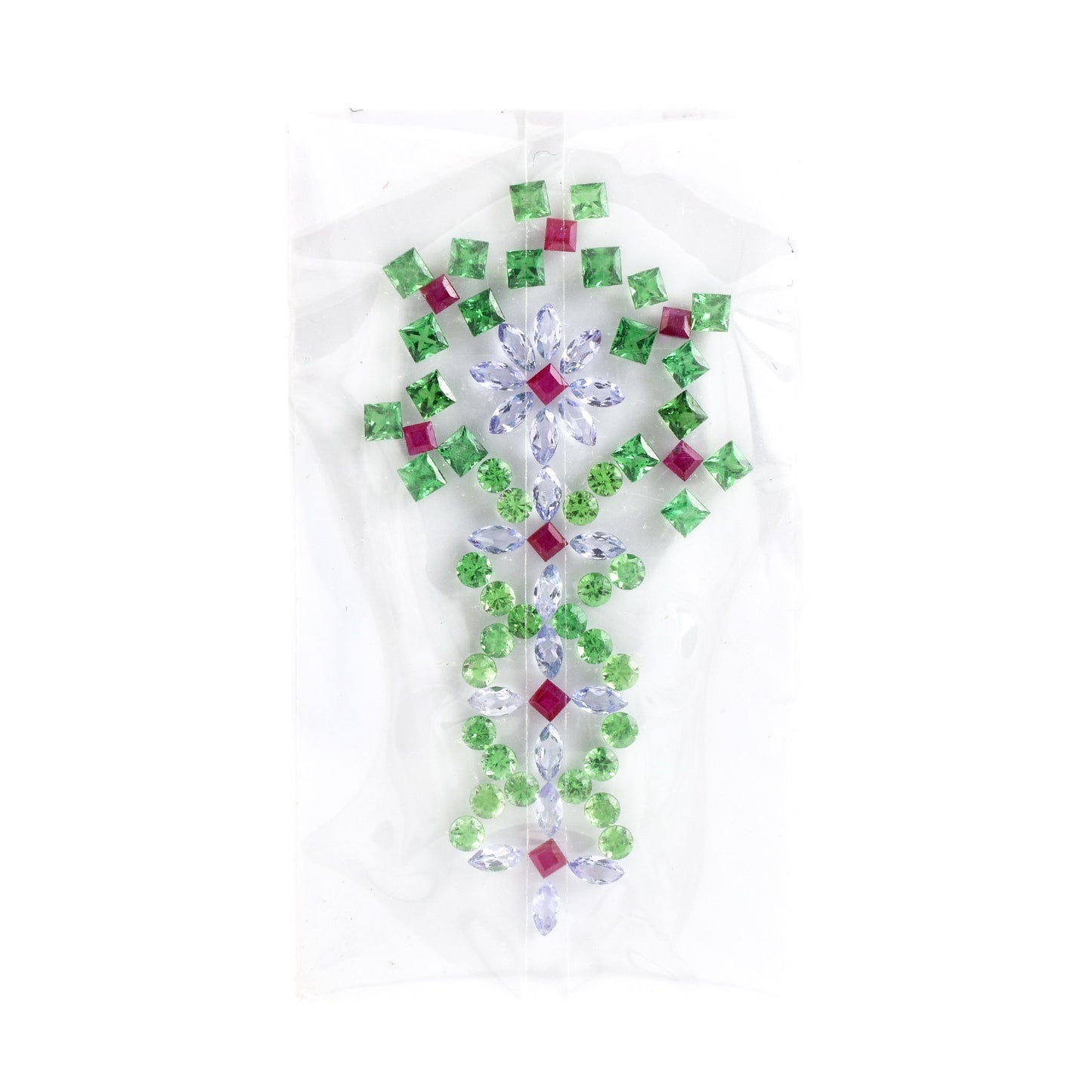 Fine Quality Ruby Tsavorite & Tanzanite Gemstone Square Round and Marquise Shape Necklace Earrings Bracelet Locket Brooch Ring Jewellery Set