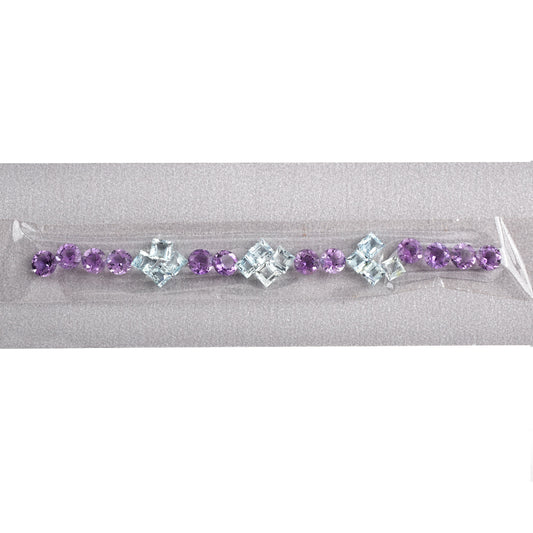Natural Aquamarine and Amethyst Fine Quality Gemstones Size 5.5mm, 5.0mm in Round Square Shape 12.14cts for Bracelet Making of Silver & Gold