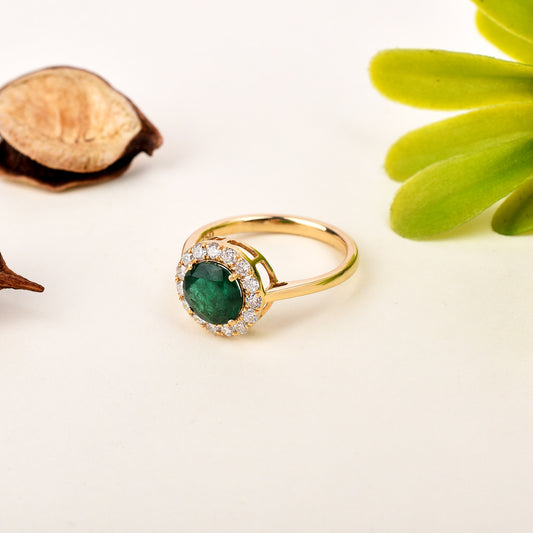 100% Natural Fine Quality Diamond & Emerald Gemstone 18K Yellow Gold Round Shape 3.00cts. May Birthstone Women's Ring at the Cheapest Price