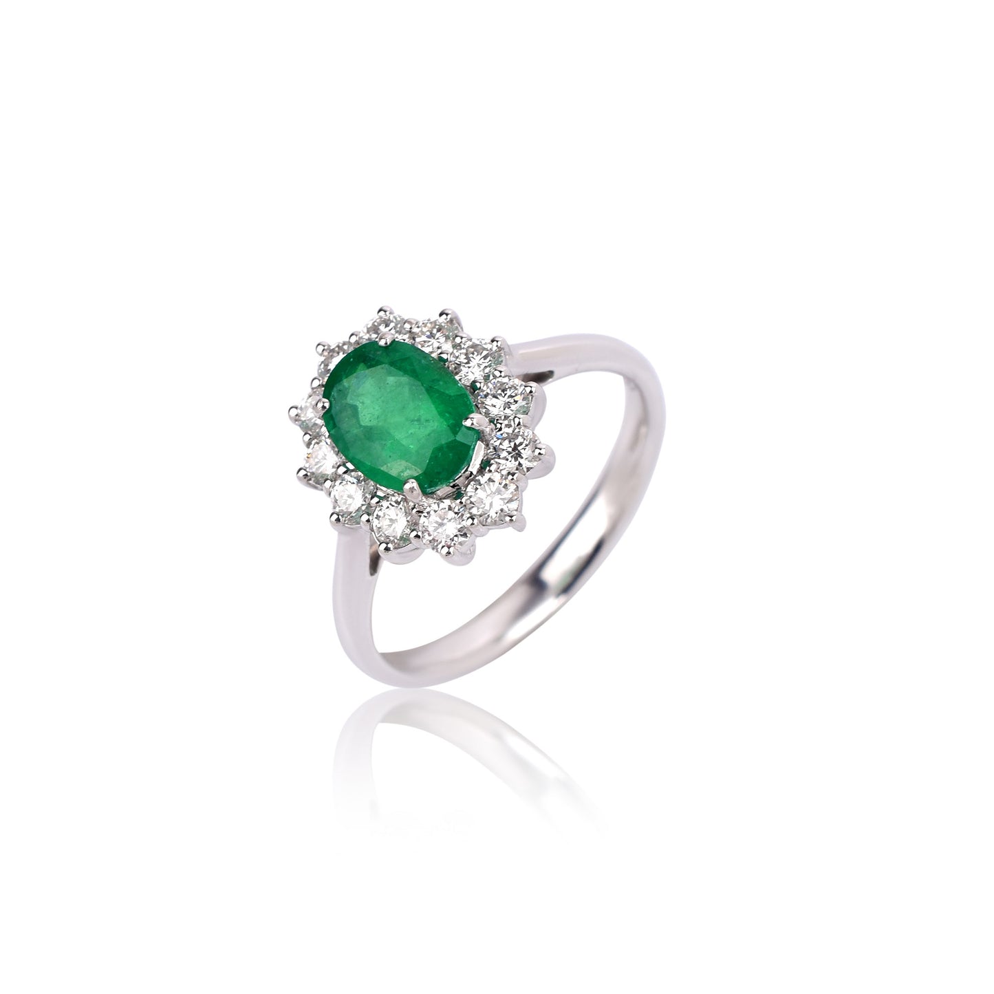 100% Natural Fine Quality Diamond & Emerald Gemstone 18K White Gold Oval Shape 3.292cts. May Birthstone Women's Ring at the Cheapest Price