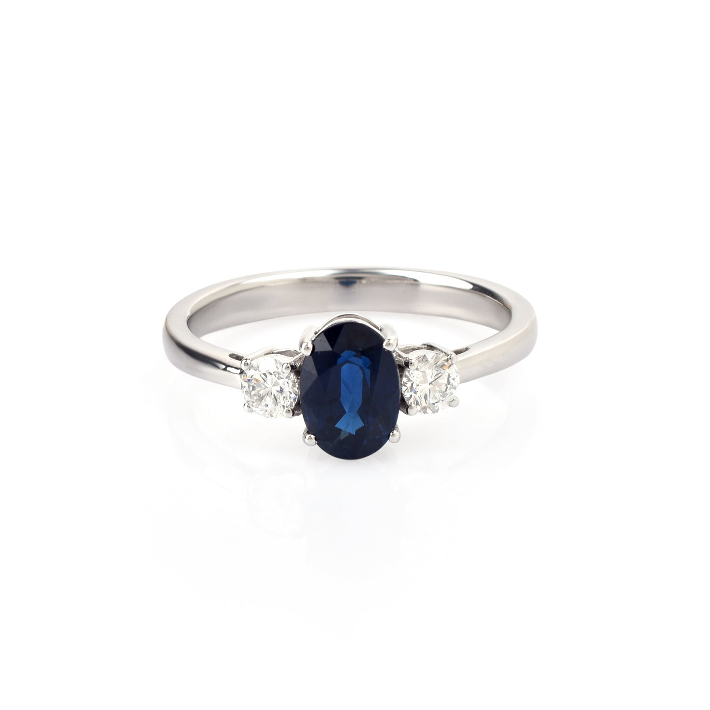 Fine Quality 100% Natural Diamond & Blue Sapphire Gemstone 18K White Gold Oval Shape 3.040cts. Handmade Ring, September Birthstone Ring