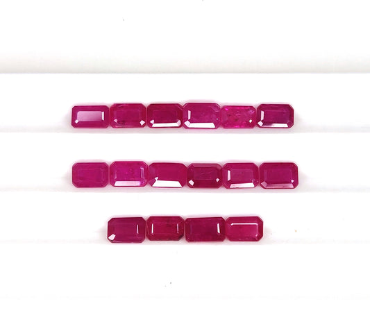 6x4mm Natural Mozambique Ruby Heated Gemstone Octagon Shape Emerald Cut Reddish Pink Color July Birthstone for Bracelet