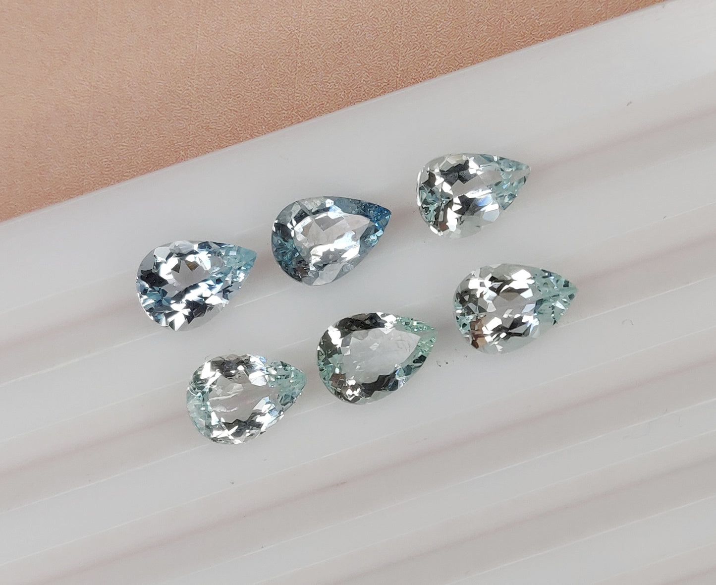 Excellent Cut Natural Aquamarine Loose Gemstone 7x9 mm Pear Shape Weight 9.10 Carat 6 Pcs Lot March Birthstone for Jewelry Making