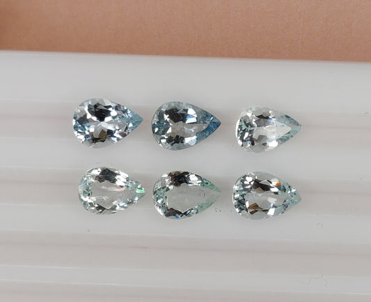 Excellent Cut Natural Aquamarine Loose Gemstone 7x9 mm Pear Shape Weight 9.10 Carat 6 Pcs Lot March Birthstone for Jewelry Making