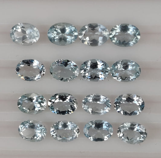 Fine Quality 100% Natural Aquamarine Sky Blue Color Oval Shape 6x8MM Faceted Cut 38.80 Carats 35-Piece Loose Gemstones for Jewelry Making