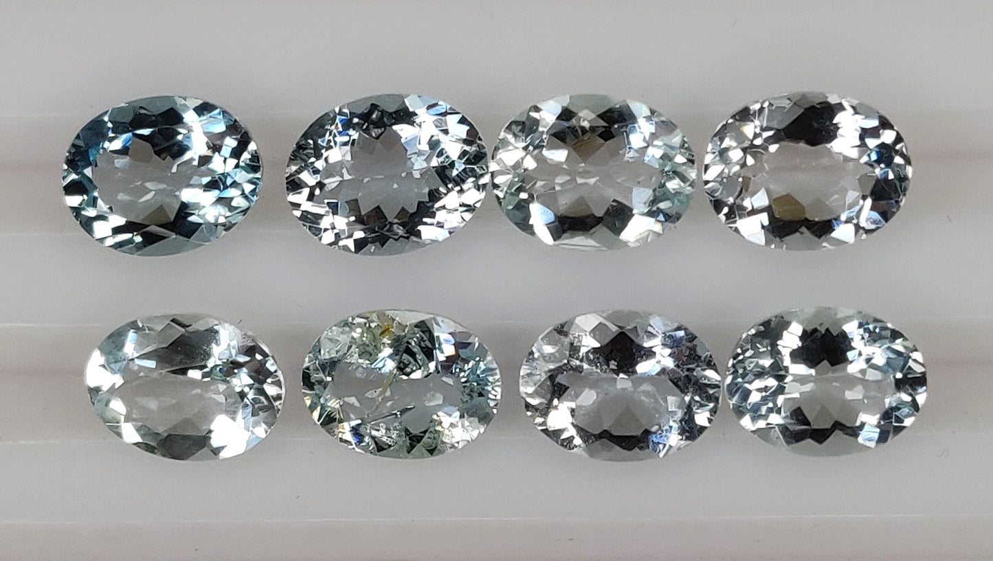 100% Natural Fine Quality Aquamarine Oval Shape 7x9mm Sky Blue Color Faceted Cut 12.85 Carats 8-Piece Loose Gemstones for Jewelry Making