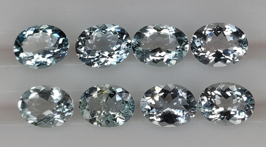 100% Natural Fine Quality Aquamarine Oval Shape 7x9mm Sky Blue Color Faceted Cut 12.85 Carats 8-Piece Loose Gemstones for Jewelry Making