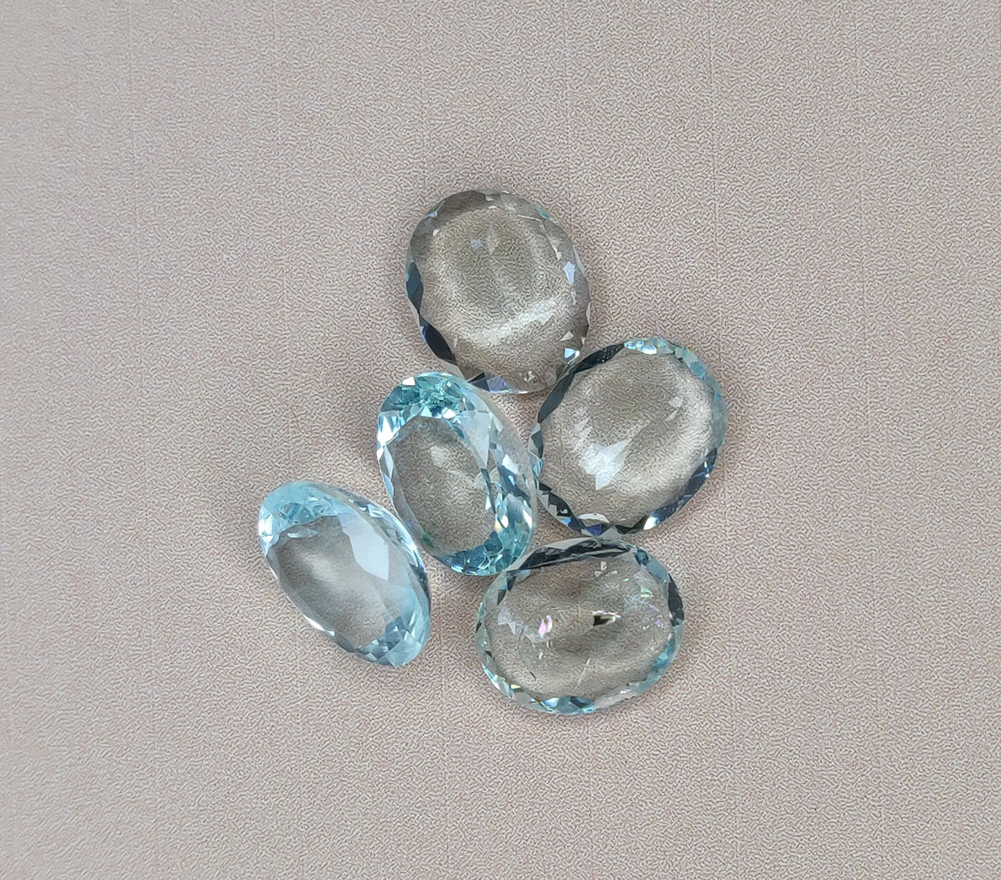 Faceted Cut 100% Natural Aquamarine Oval Shape 10x12mm Sky Blue Color 19.70 Carats 5-Piece Fine Quality Loose Gemstones for Jewelry Making