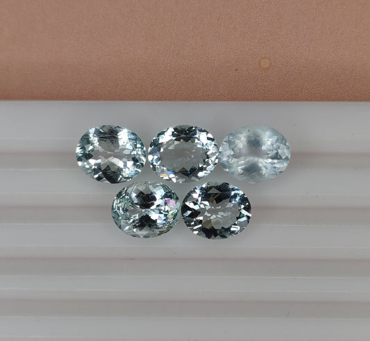 Faceted Cut 100% Natural Aquamarine Oval Shape 10x12mm Sky Blue Color 19.70 Carats 5-Piece Fine Quality Loose Gemstones for Jewelry Making
