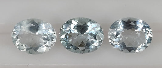Excellent Cut Fine Quality Natural Aquamarine (3 Pcs Lot) 7.10 Carats Oval Shape 8x10mm Sky Blue Color Faceted Loose Gemstones for Jewelry Making