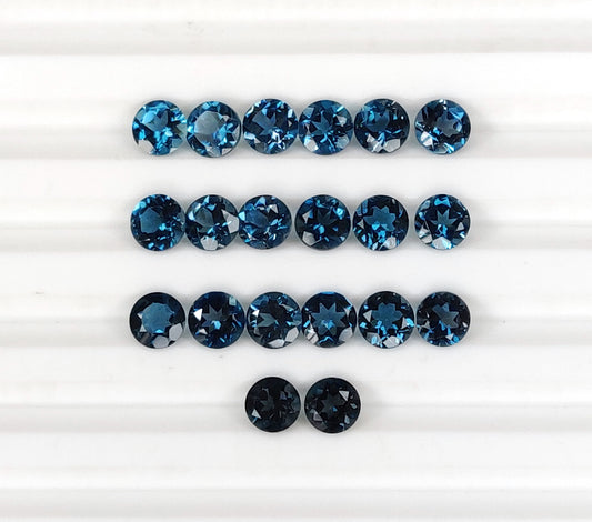 100% Natural London Blue Topaz 5mm Size Diamond Cut Round Shape Loose Gemstone