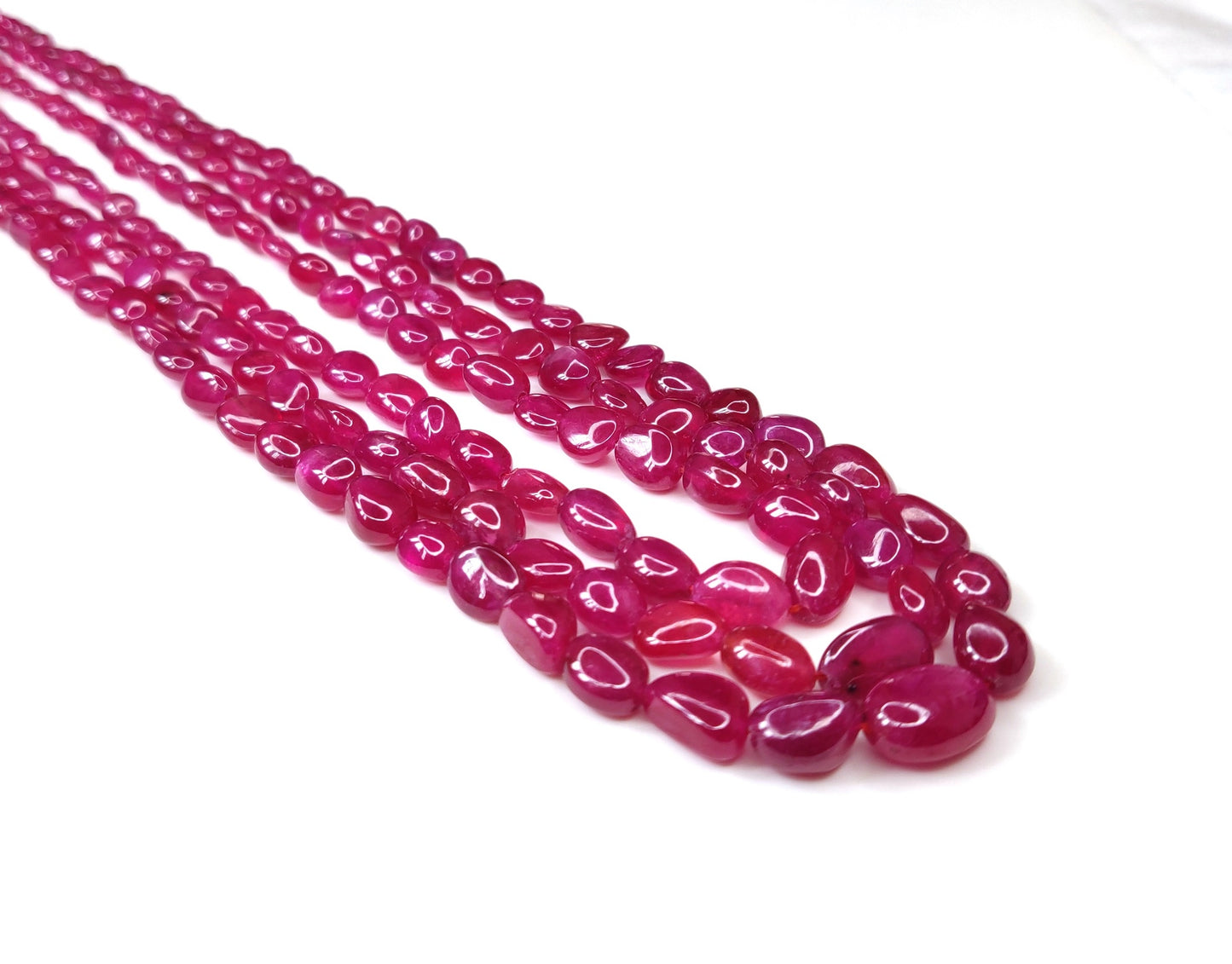 100% Natural Manak Mala Ruby Necklace 322.65 CT Heat-Treated Ruby Oval Beads Trendy Style for Anniversary