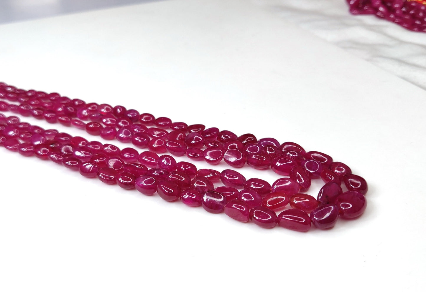 100% Natural Manak Mala Ruby Necklace 322.65 CT Heat-Treated Ruby Oval Beads Trendy Style for Anniversary