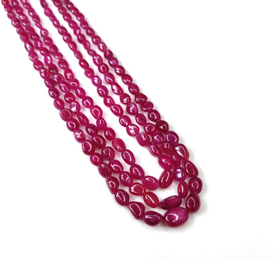 100% Natural Manak Mala Ruby Necklace 322.65 CT Heat-Treated Ruby Oval Beads Trendy Style for Anniversary