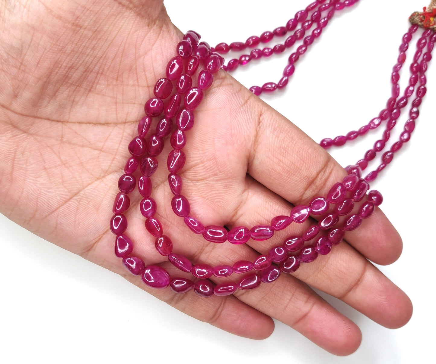 100% Natural Manak Mala Ruby Necklace 322.65 CT Heat-Treated Ruby Oval Beads Trendy Style for Anniversary