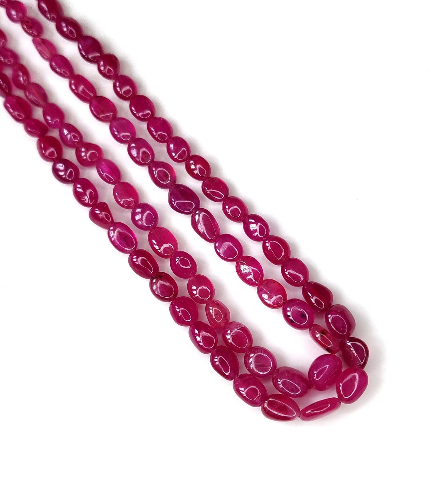 Heat-Treated Best Quality Natural Ruby Stone Oval Beads 205 Cts. Trendy Style Manak Mala Necklace for Parties