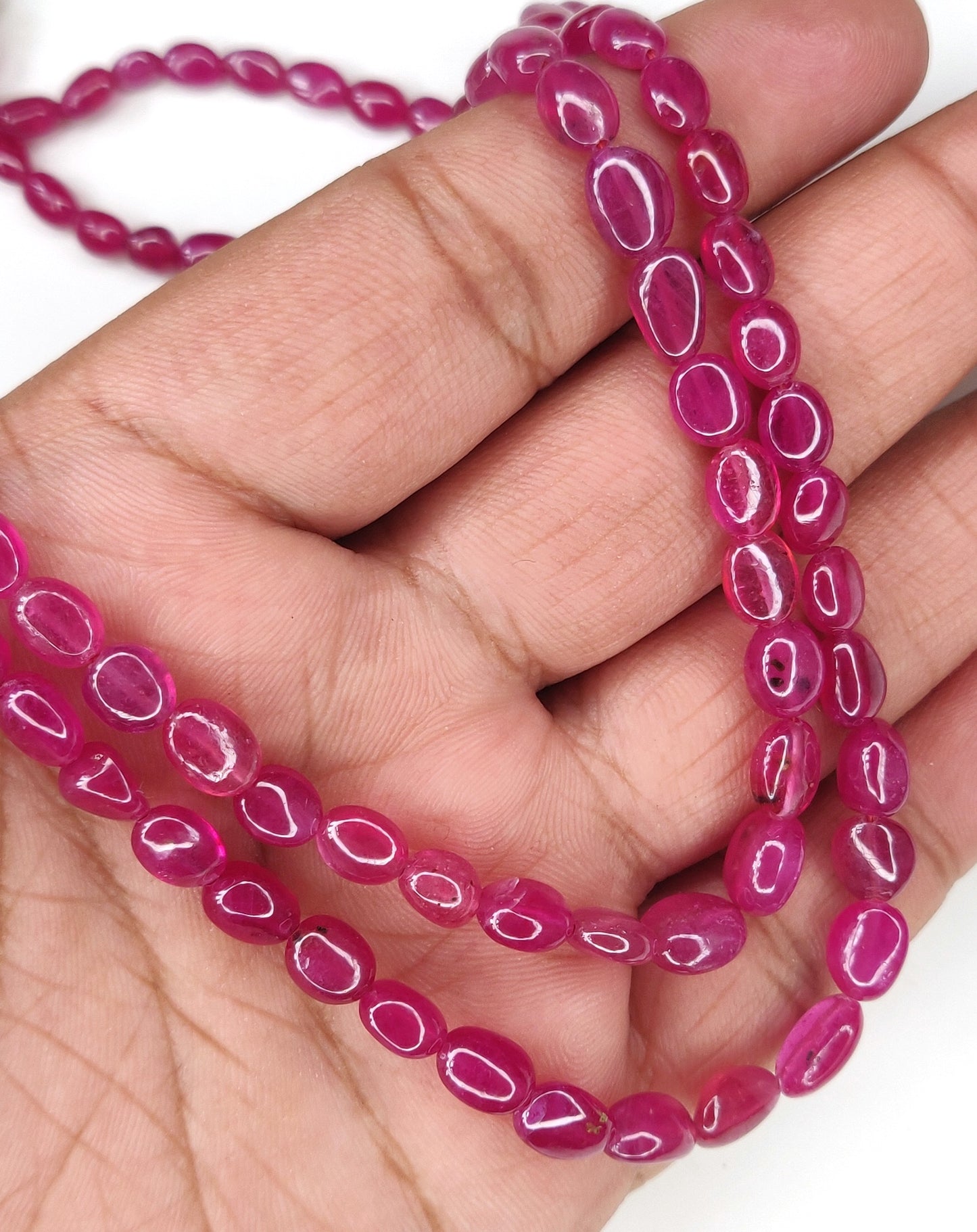Heat-Treated Best Quality Natural Ruby Stone Oval Beads 205 Cts. Trendy Style Manak Mala Necklace for Parties