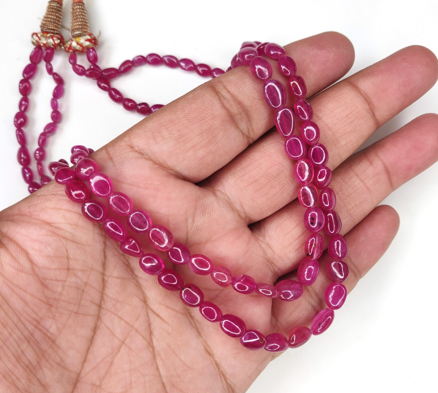 Heat-Treated Best Quality Natural Ruby Stone Oval Beads 205 Cts. Trendy Style Manak Mala Necklace for Parties