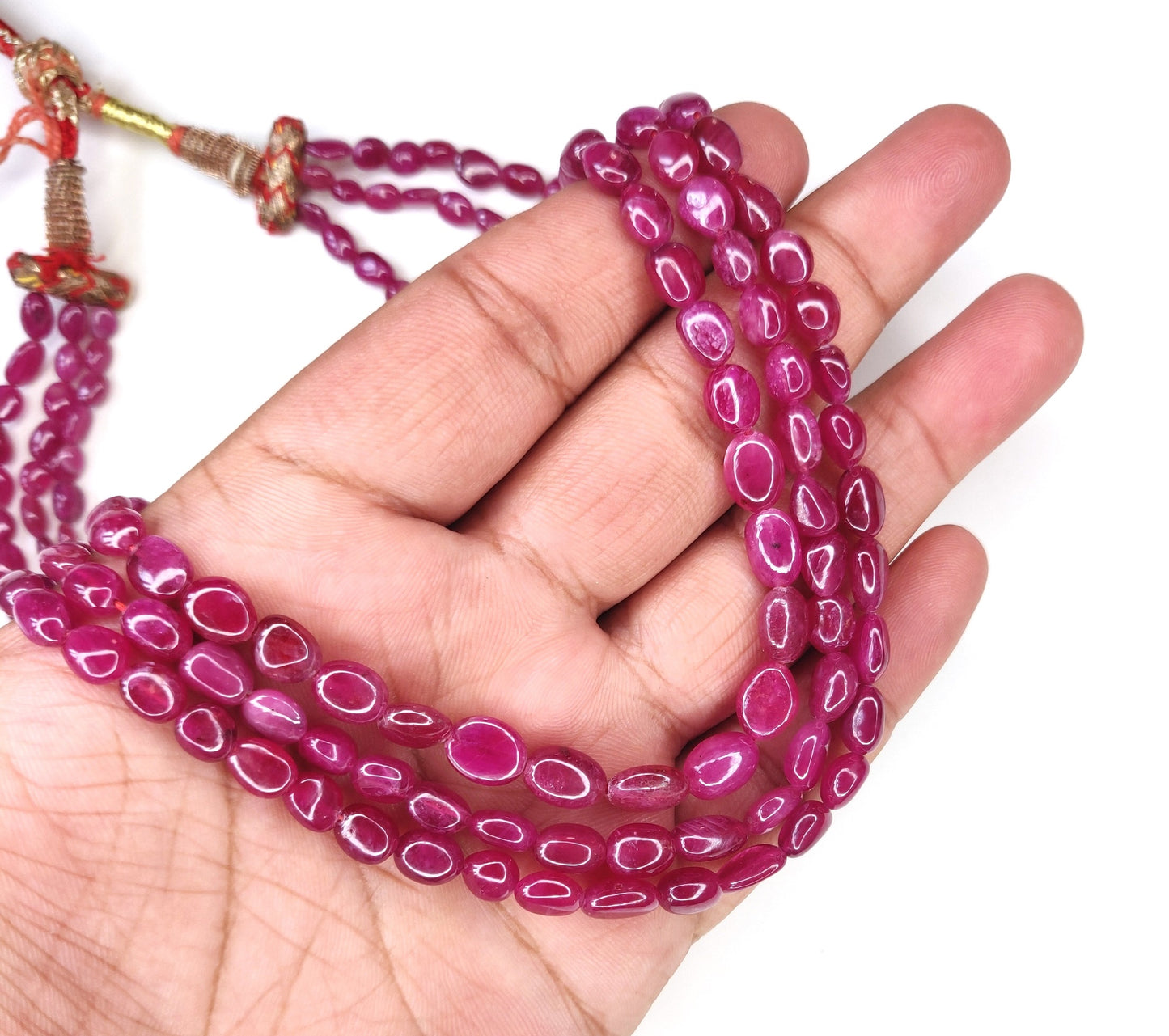 Best Price for Trendy Style Natural Ruby Stone Beads 313.15 Carat Heat-Treated Reddish Pink Oval Beads Necklace for Weddings