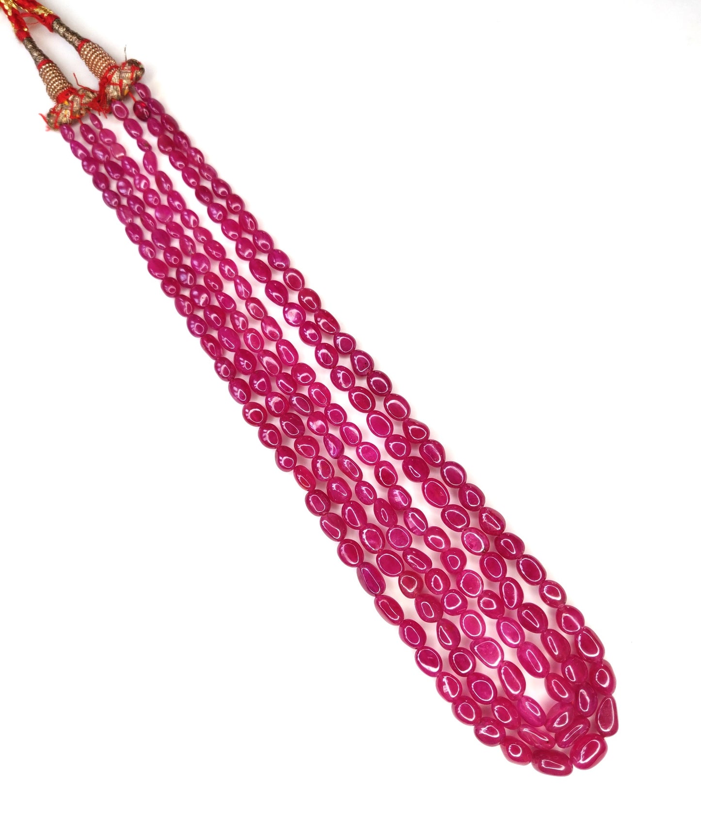 Fine Quality Heat-Treated Natural Ruby Stone Oval Beads 304.50 Cts Trendy Style Manak Mala Necklace for Weddings
