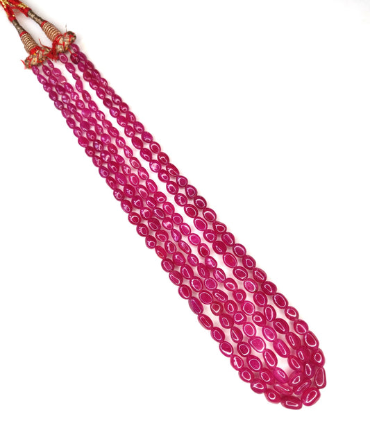 Fine Quality Heat-Treated Natural Ruby Stone Oval Beads 304.50 Cts Trendy Style Manak Mala Necklace for Weddings