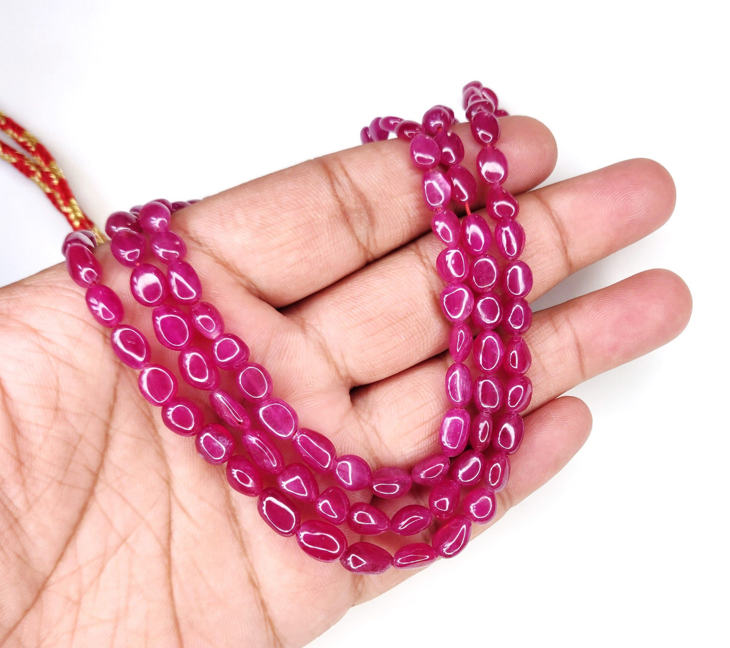 Fine Quality Heat-Treated Natural Ruby Stone Oval Beads 304.50 Cts Trendy Style Manak Mala Necklace for Weddings