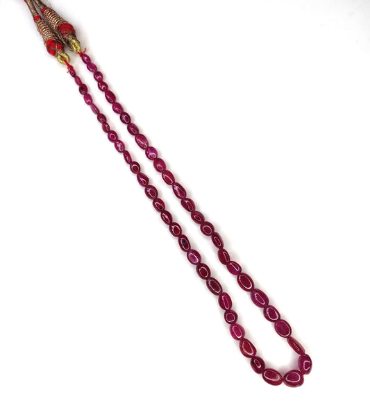 Fine Quality 81.45 Carat Manak Mala Ruby Necklace Heat-Treated Natural Ruby Oval Beads Trendy Style for Weddings
