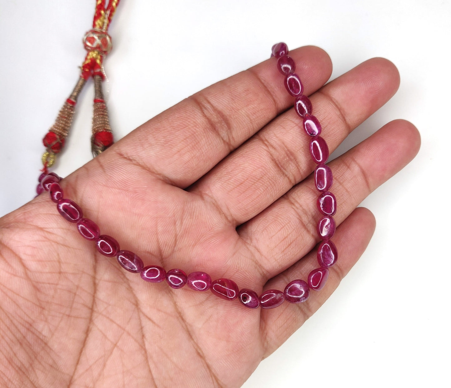 Fine Quality 81.45 Carat Manak Mala Ruby Necklace Heat-Treated Natural Ruby Oval Beads Trendy Style for Weddings